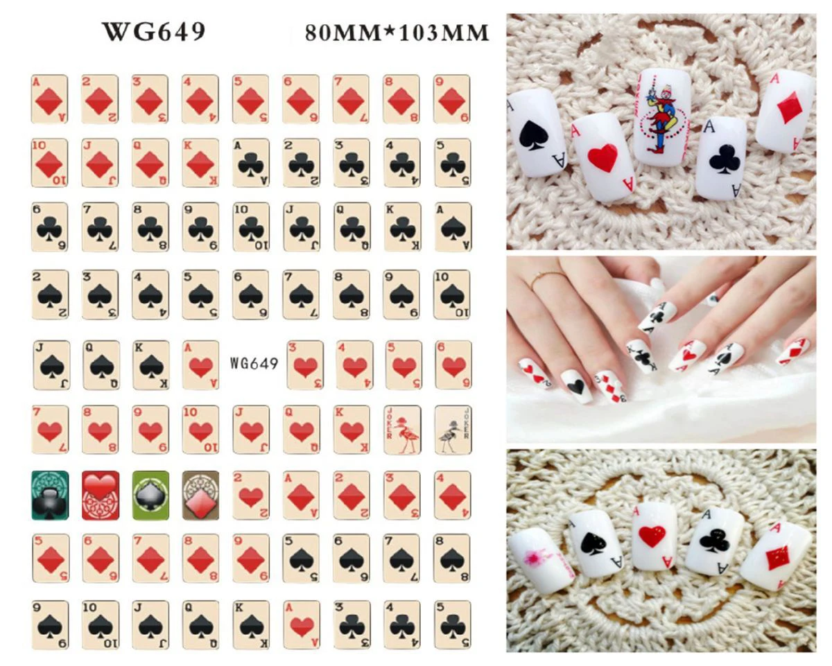 3D покер дизайн ногтей наклейки игральные карты для клейкие украшения пики