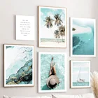 Wharf Yachts кокосовое дерево Сексуальная Девушка Летняя Пляжная живопись на холсте скандинавские постеры и принты настенные картины декор для гостиной