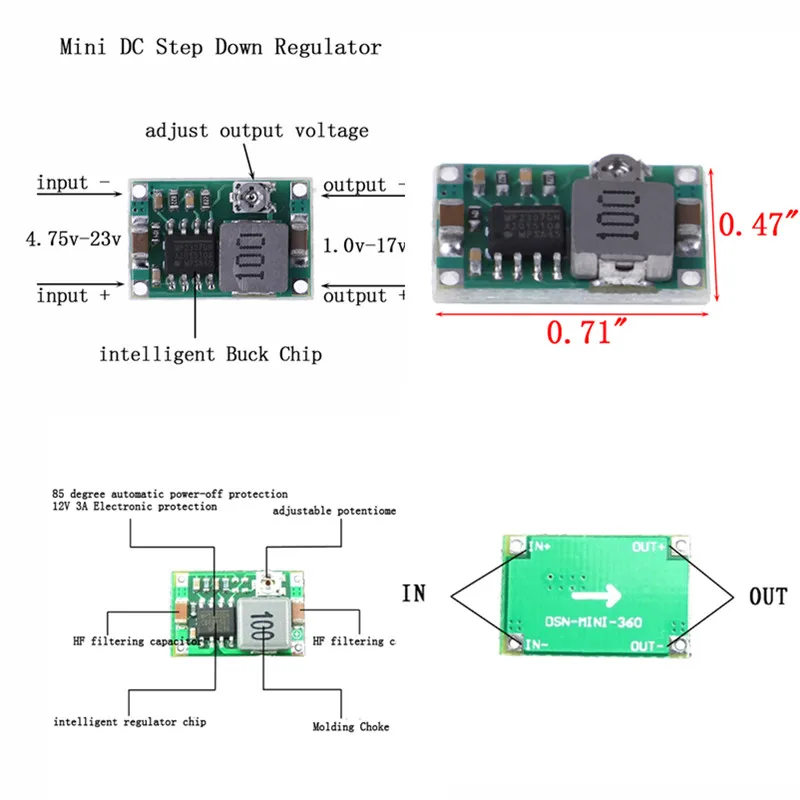 

1/3/5/10pcs 3A MINI DC-DC STEP DOWN CONVERTER VOLT REGULATOR 5V-23V TO 3.3V 6V 9V 12V 340KHz