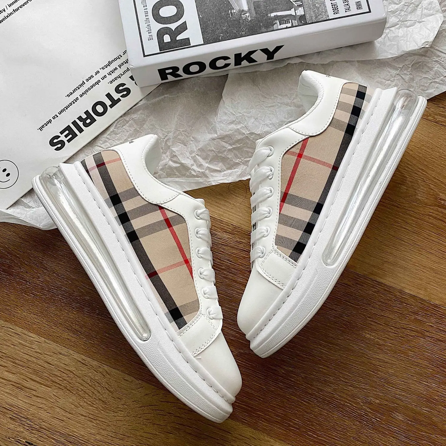 

white shoes men's new summer air cushion shoes Student versatile thick soled high rise sports shoes breathable