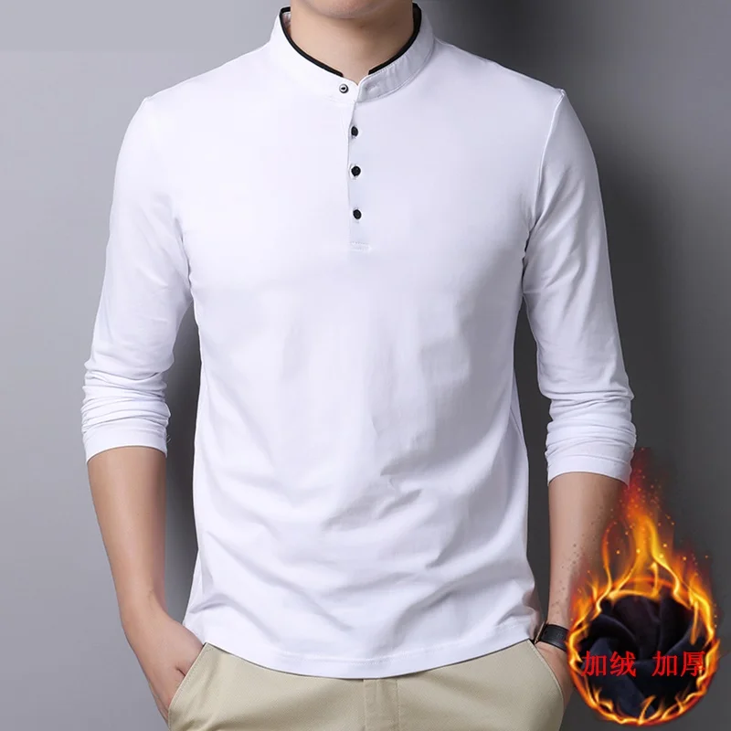 

Autumn winter Tops Tees Men T shirt plus Male velvet warm stand collar long-sleeved T shirts 1229