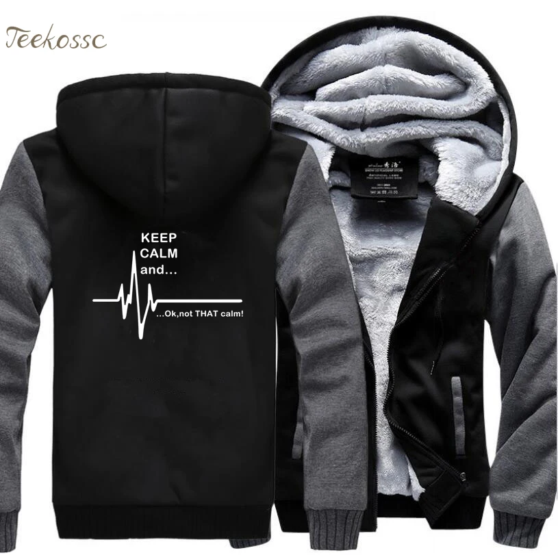 Свитшот мужской зимний с надписью Keep Calm And...Not That Ekg сердечного ритма|Мужские