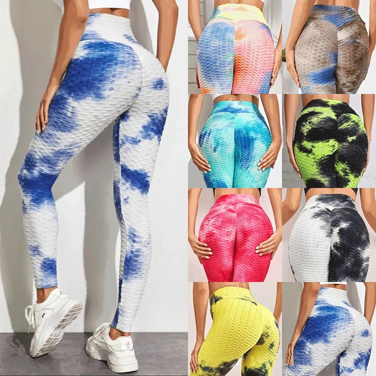 

Women High Waist Lift Hip Tight Sports Leggings Fitness Tie Dyed Jacquard Anti Cellulite Compression Bottoming Pants