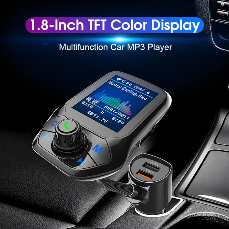 

Mp3-плеер автомобильный совместимый с Bluetooth V5.0 с USB-портом AUX, FM-передатчиком и поддержкой быстрой зарядки QC3.0, 2 USB-порта