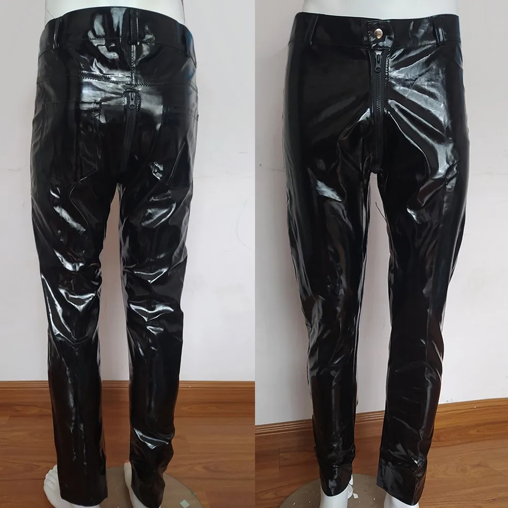 Sexy Men's Faux Leather Wetlook Tight Pants Leggings Clubwear Zip Trousers 2021 Autumn New Baggy Fashion Oversize Sports Pants