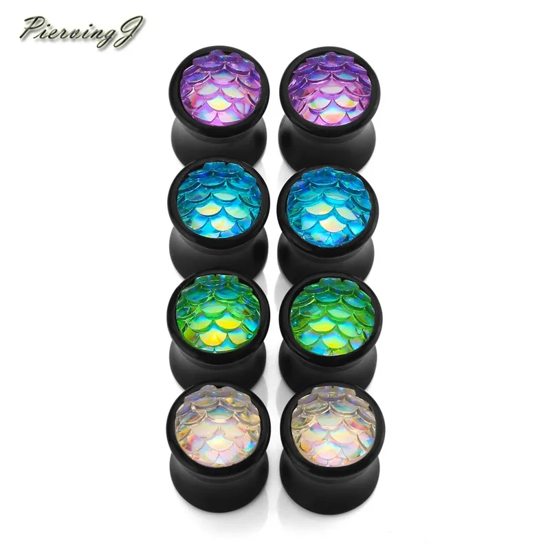 8mm mixed color Пирсинг J двойные вспышки Твердые Акриловые тоннели Для Ушей Пробки измерительные приборы 6-16 мм чешуя Русалки цвета - Окраска металла: 8mm mixed color