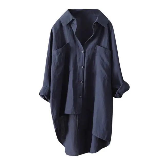 

New women's casual pure color shirt autumn cotton linen cardigan double pocket long sleeve top blusas mujer de moda 2020