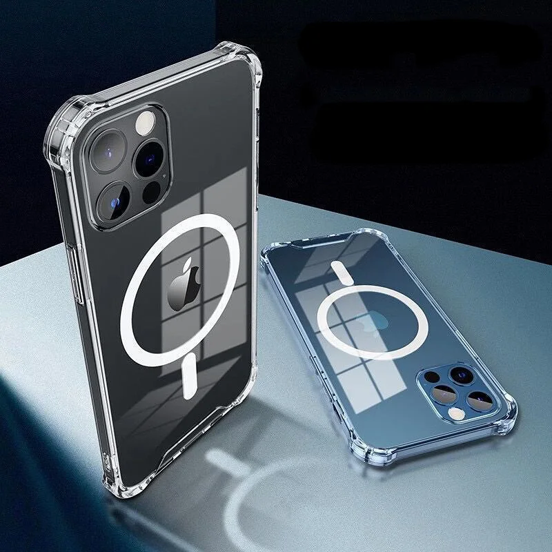 

Phone Cases Wireless Charger Magnetic Transparent Phone Case For iPhone x xr xs 11 12 pro max 12mini Crystal Clear Magnet Cover