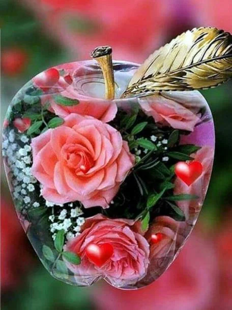 

Diy Diamond Decoration Painting Crystal Apple and Flower Diamond Round Diamond Customizable Wall Art Decoration