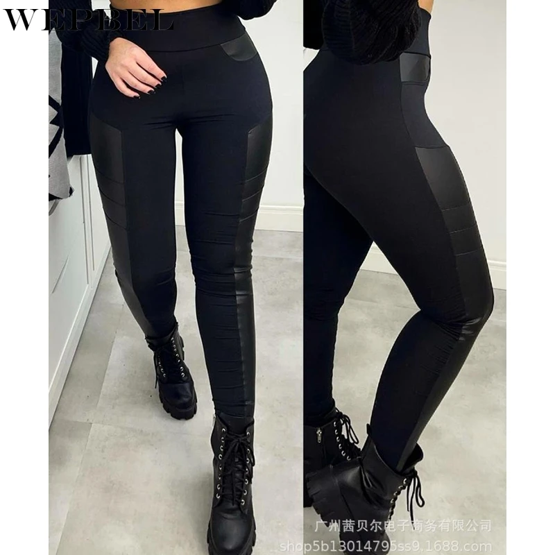 

Брюки WEPBEL Женские повседневные из ПУ кожи, облегающие длинные штаны, модные однотонные брюки-карандаш с завышенной талией, на осень