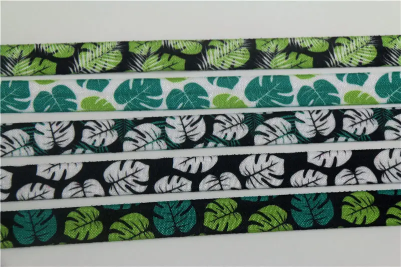 DHK 5/8 'Ƌ ярдов листья печатных Сложите эластичный враг стрейч лента hairbow
