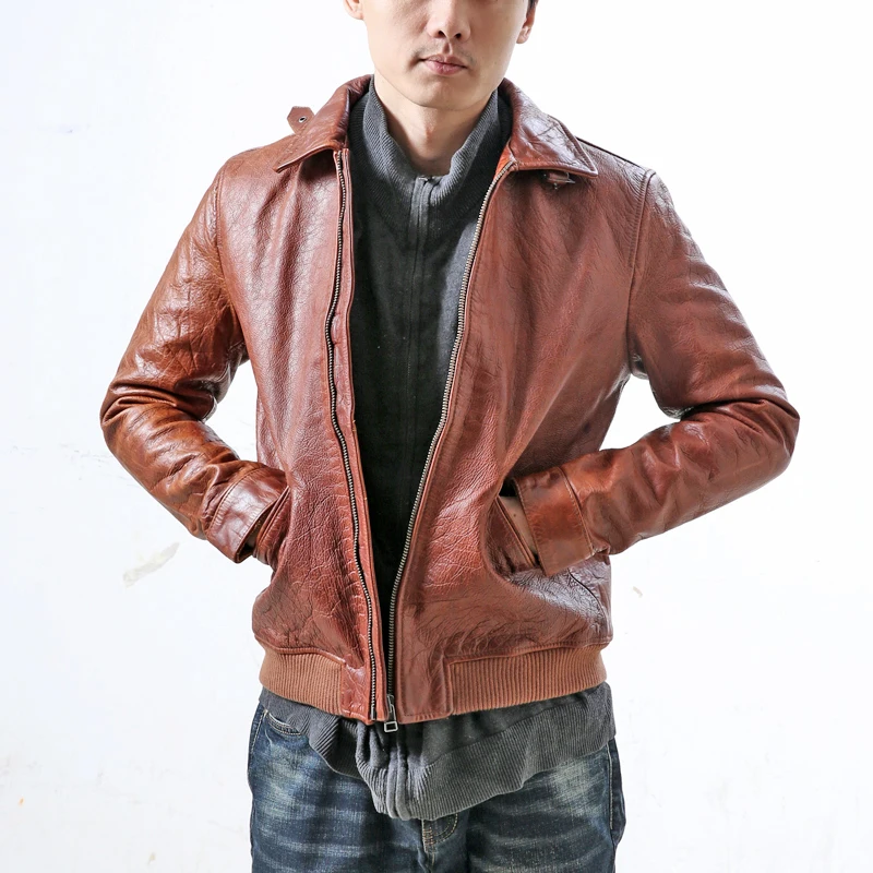 

Men's Motorcycle Cow Slim Short Lapels Genuine Jacket Men Autumn and Winter Leather Coat Male