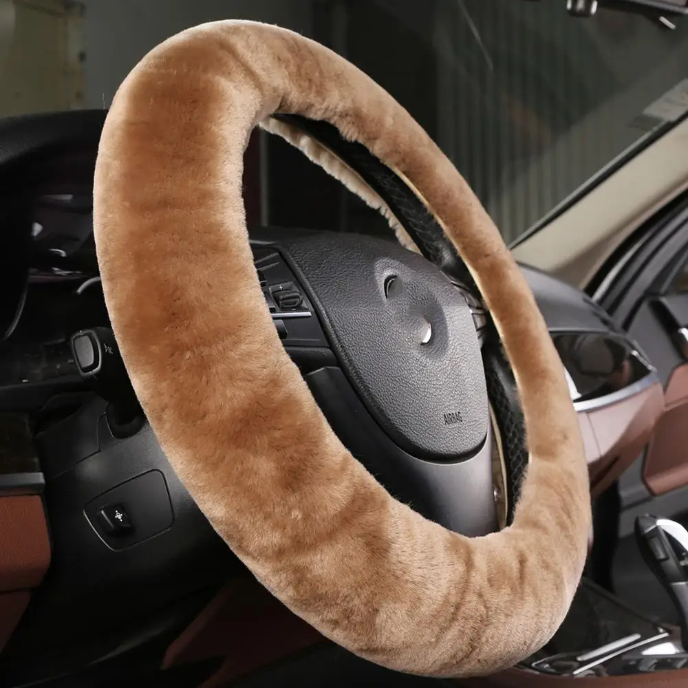 Camel Brown Натуральный мех овчина стильные чехлы рулевого колеса автомобиля для автомобиля рулевое колесо женщина мужчина австралийская шерсть автозапчасти кожа - Название цвета: Camel Brown