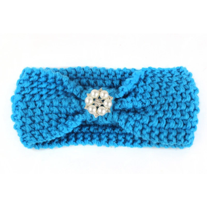 

Fashion Newborn Turban Ear Winter Warm Headband with Diamond Crochet Knitted Hairband Headwrap Kids Hair Band Accessories