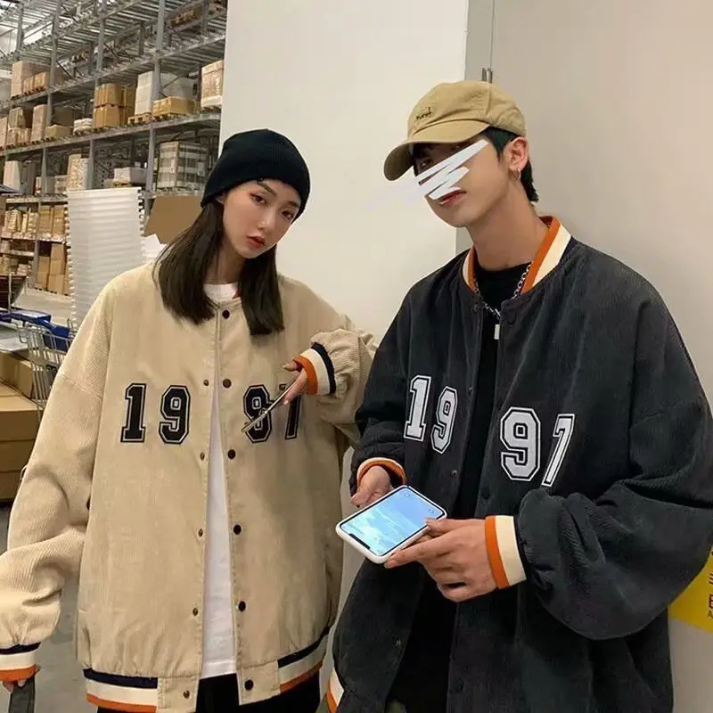 

Spring and Autumn New Corduroy Men's Baseball Uniforms for Men and Women The Same Style Trend Korean Men's Retro Loose Jacket