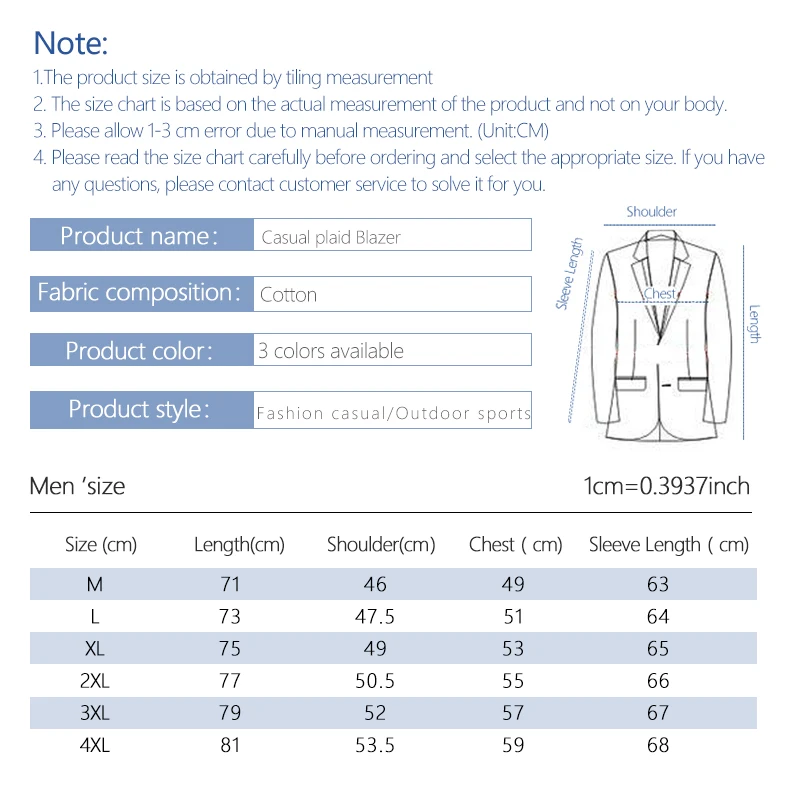 

Oversized M-4XL Men's Check Printed Blazer High Quality Cotton Men's Clothing Slim Fit Casual Blazer Autumn Buttons for Red Suit