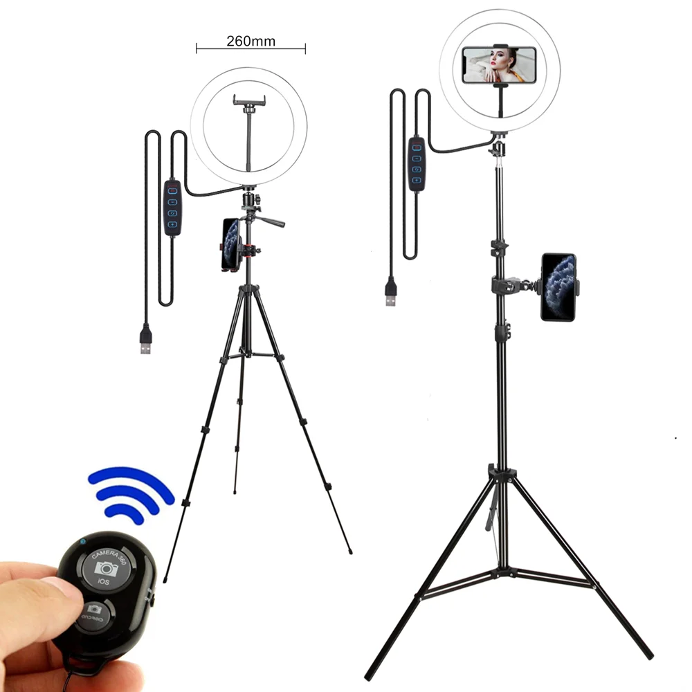 

10'' LED Ring Light Long Tripod for Mobile Ring Lamp to Make TikTok Selfie Youtube Photo Kit Tripod for Phone with Ring Light