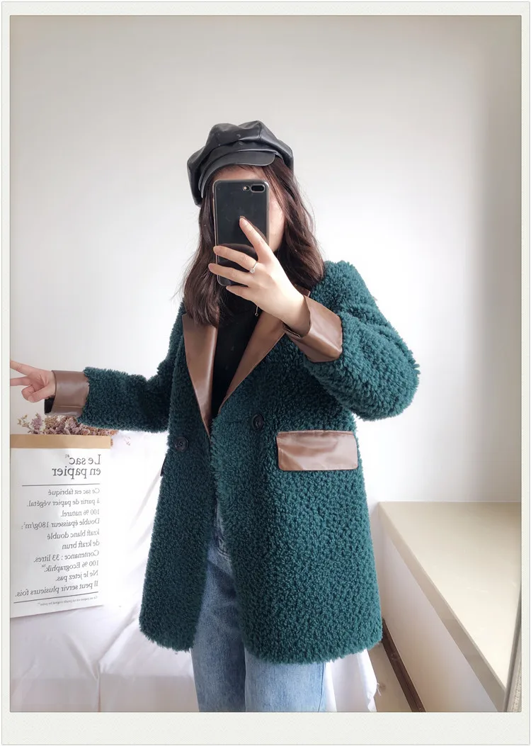 YYCZF Women's Genuine Shearing Coat Autumn And Famme Fashion Mid Long Style Female Lamb Wool Composite Fur One  Outerwear Warm