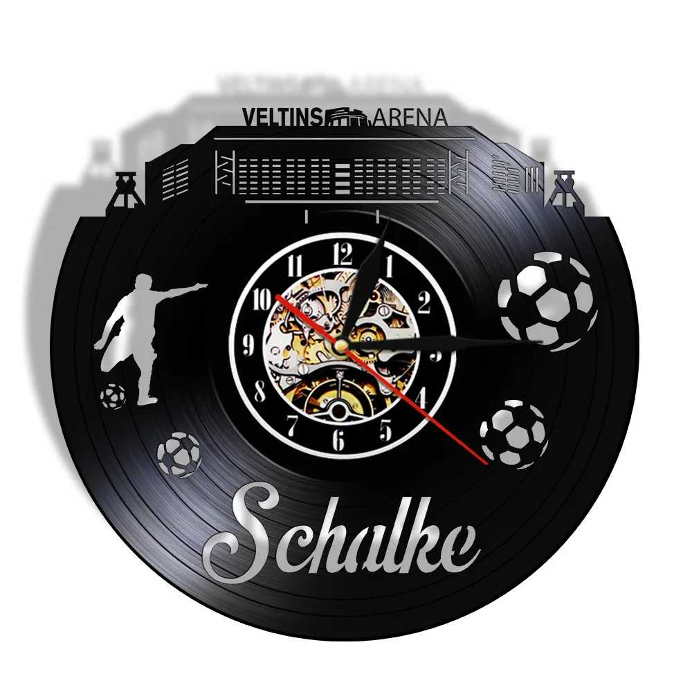 German Ruhr Area Gelsenkirchen City Skyline Football Stadium Vinyl Record Wall Clock Football Player Music Record Crafts Clock