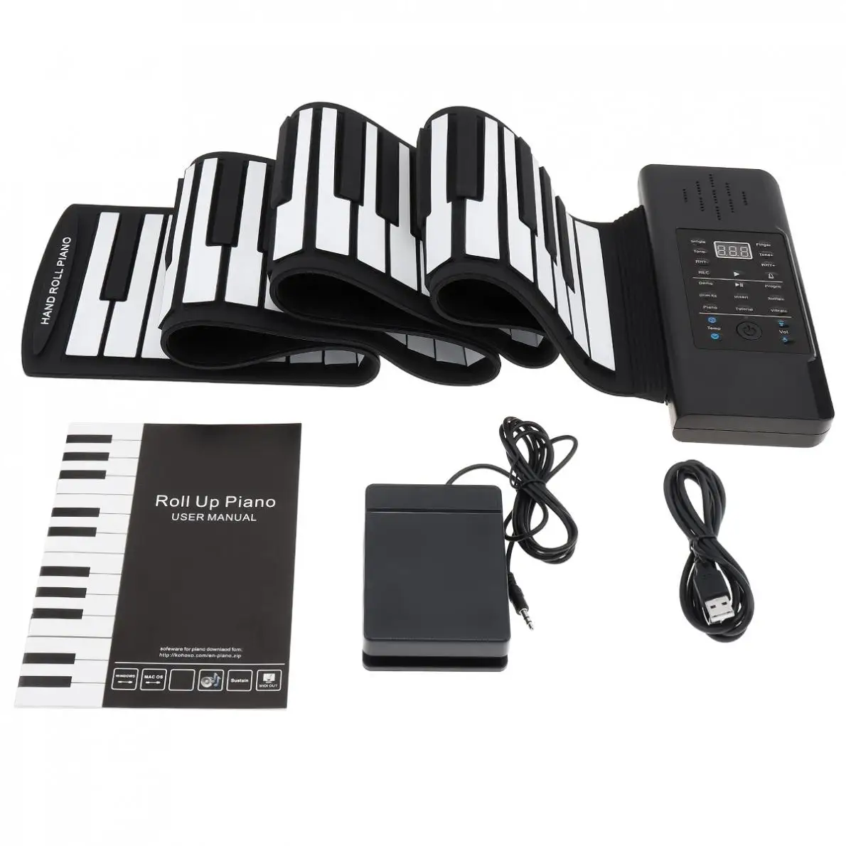 

88 Keys MIDI Roll Up Electronic Piano Rechargeable Portable Silicone Flexible Keyboard Organ Built-in Speaker