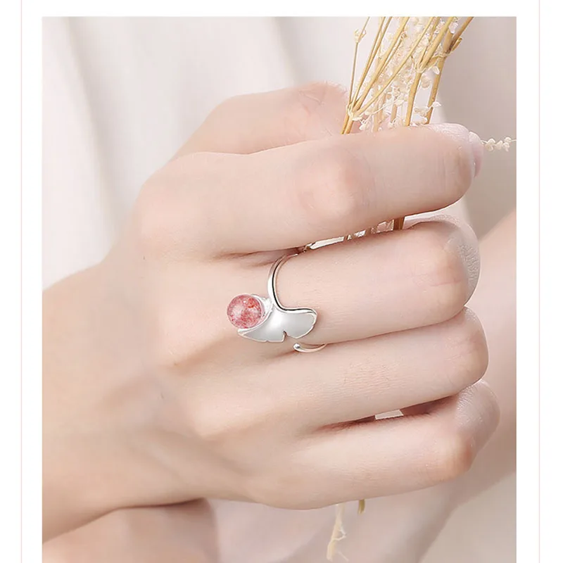 Женское кольцо MEETSOFT с серебряным покрытием простое регулируемое клубничным