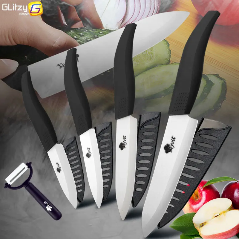 

Керамические кухонные ножи, 3, 4, 5, 6, дюймов, набор ножей шеф-повара для приготовления пищи, овощечистка, лезвия из белого циркония, ручки разн...