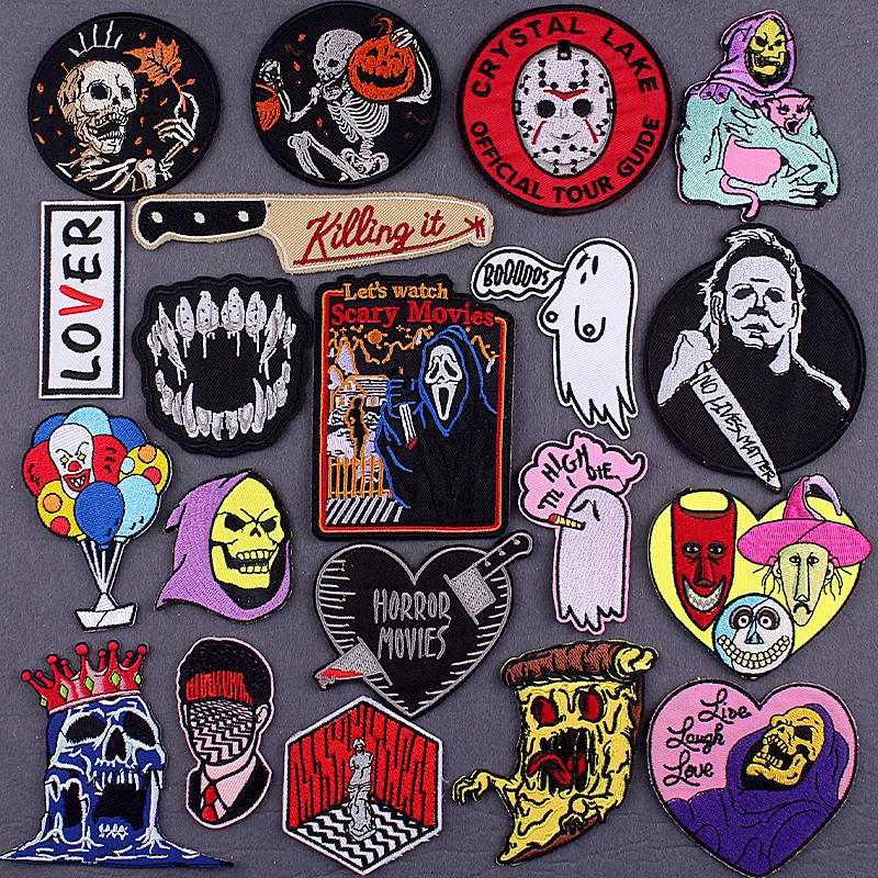 

DIY Punk Clothing Stickers Embroidered Patch Horror Movie Patches On Clothes Skull Clothing Thermoadhesive Patches Accessory