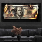 Пламенный доллар, холст, плакаты и принты, Вдохновляющие деньги, современное искусство, креативное изображение 100 долларов, картина для декора стен комнаты