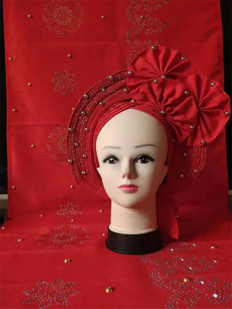 2021 последний дизайн нигерийские модные бусины с камнями Aso Oke Gele головной убор