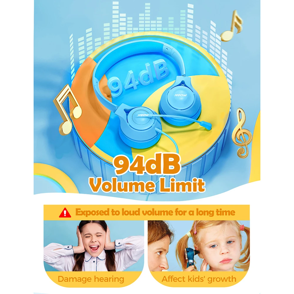 

Mpow LH1 Kids Headphones with Microphone 94dB Volume Limit 3.5mm Wired Headset for Boys Girls Teens Children Online Learning