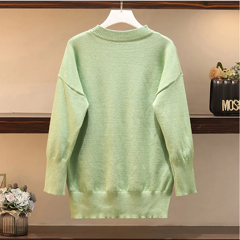 Размера плюс женский трикотажный свитер мягкий однотонный хлопковый эластичный