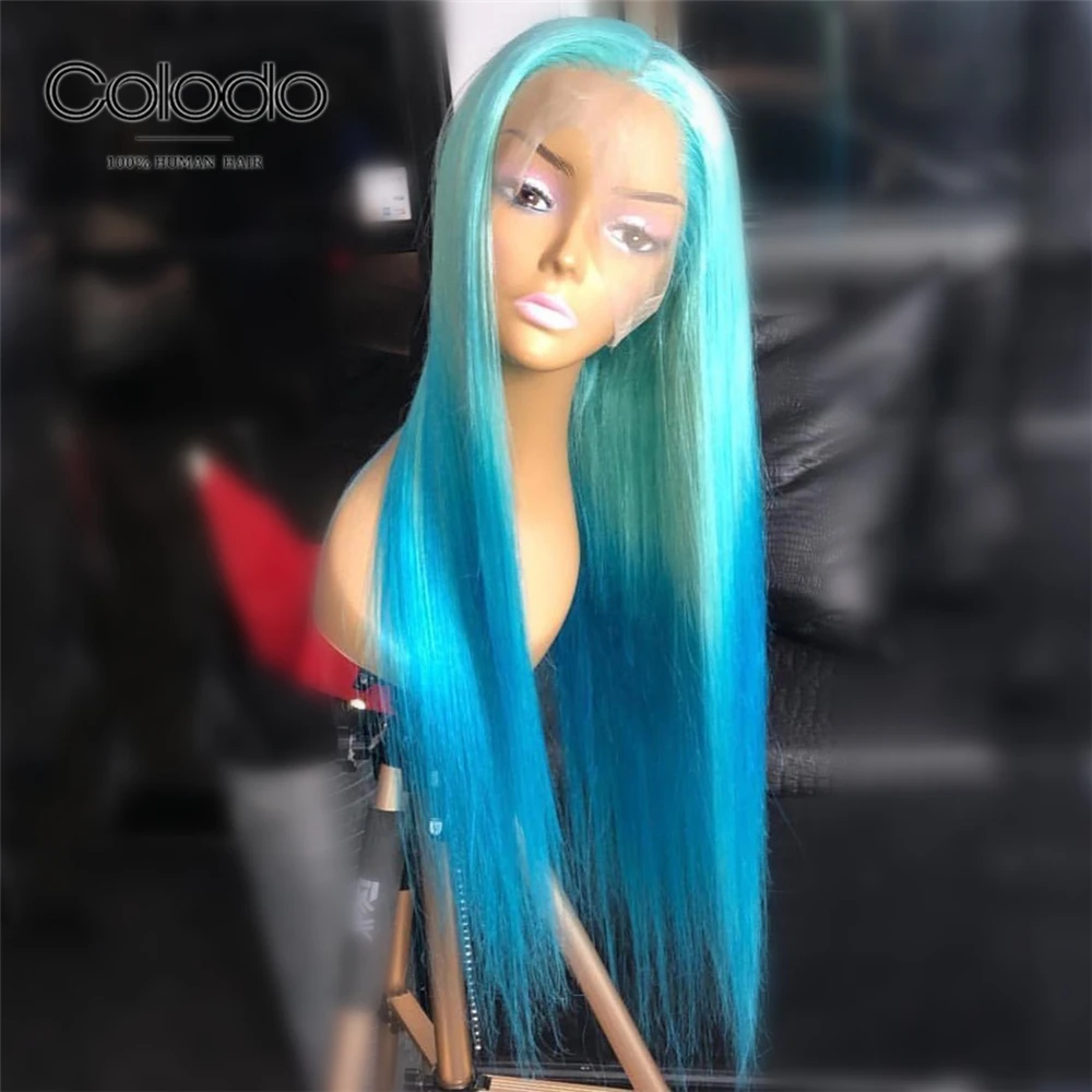 

COLODO Lace Front Human Hair Wig Straight Brazilian Remy Ombre Purple Pink Colored Human Hair Wigs 13x6 Transparent Lace Wigs