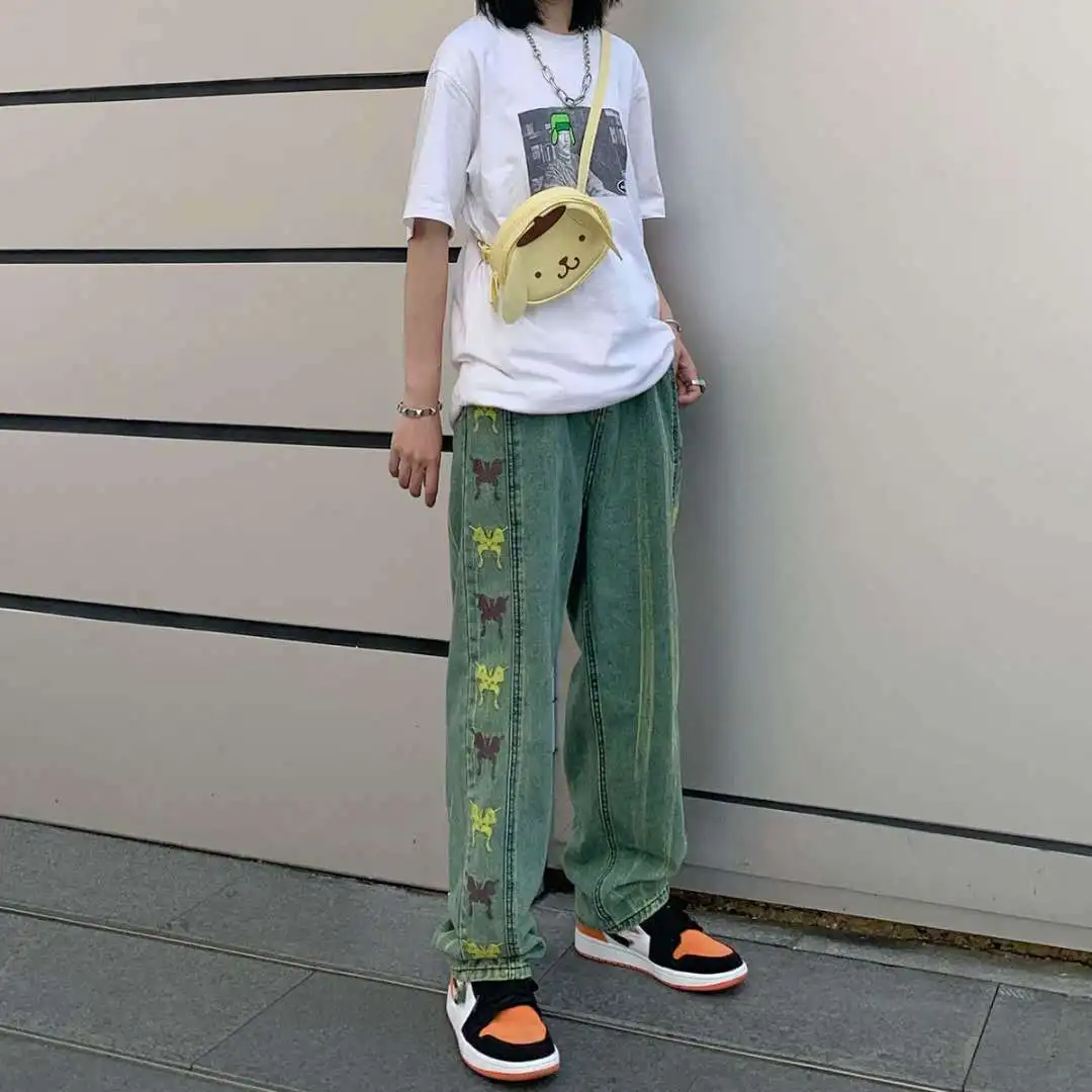 

2021new Harajuku Korean trend streetwear daisy full print loose jeans trousers men's and women's straight-leg pants woman jeans
