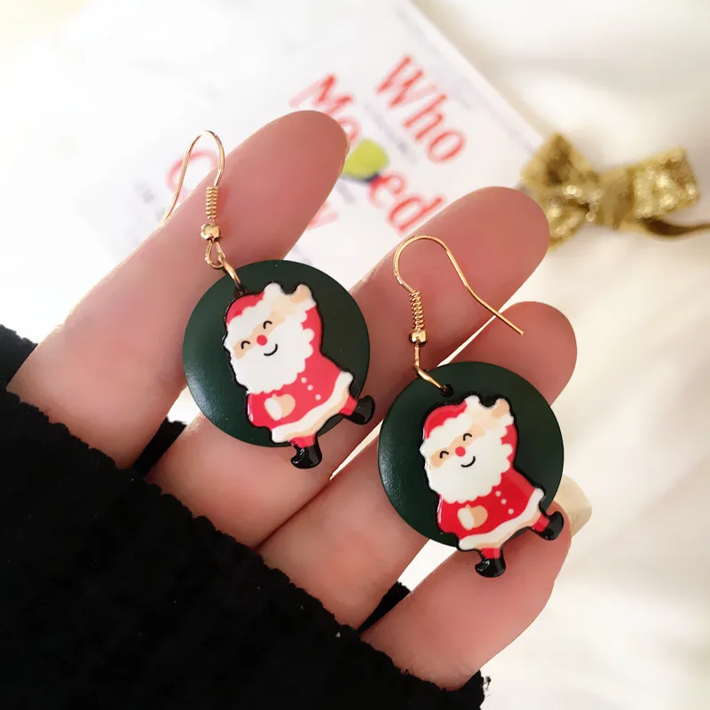 Деревянные серьги подвески с изображением Санты Санта рождественской елки оленя