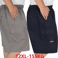 summer men shorts pockets home elasticity cotton shorts high waist safari style casual loose plus size 12xl 10xl fat shorts gray
