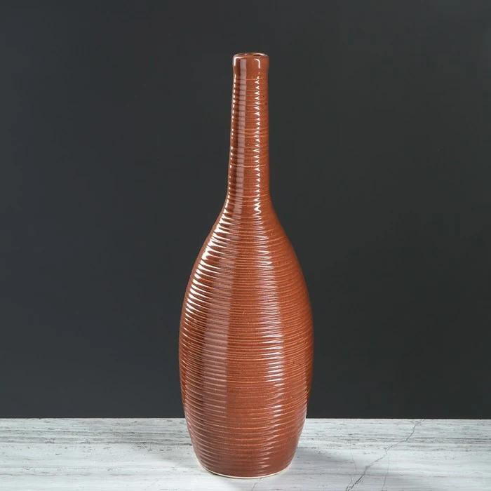 Ваза настольная &quotКегля&quot коричневая глянцевая 35 см | Дом и сад