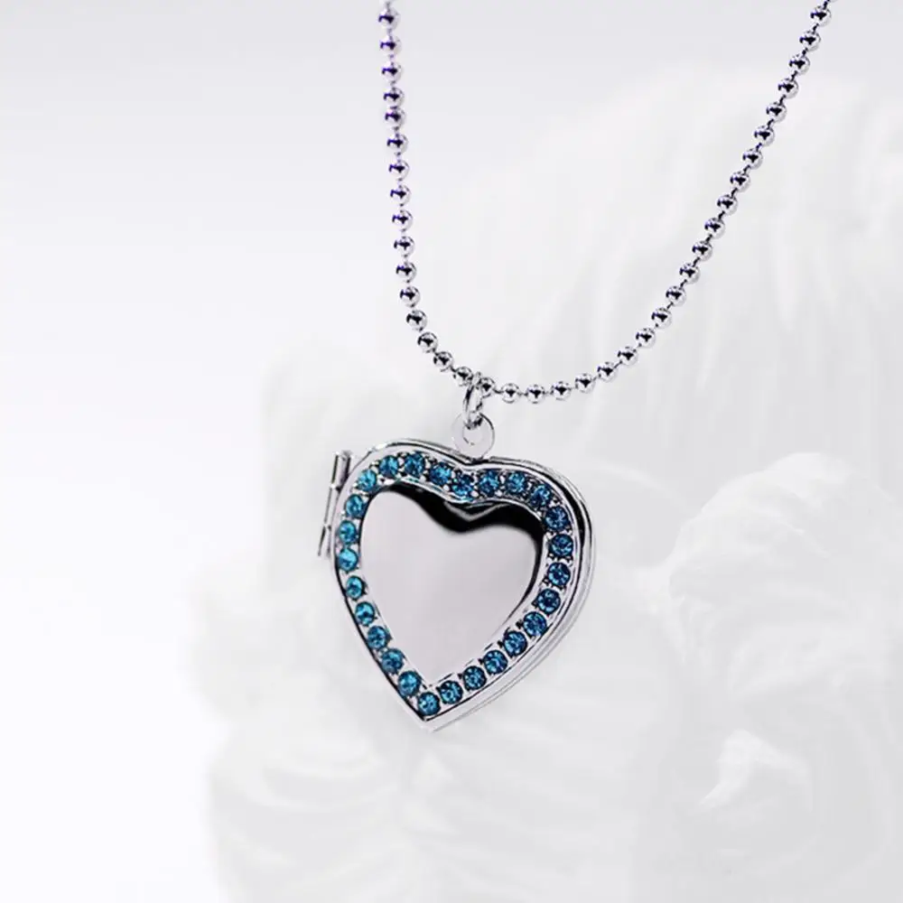 

Women Rhinestone Heart Photo Frame Locket Necklace Clavicle Chain Jewelry Gift