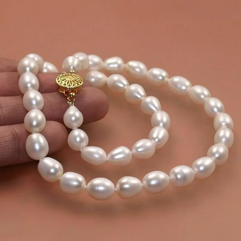 

beautiful 20" AAA 8-9mm White south sea Pearl Necklace Yellow Clasp