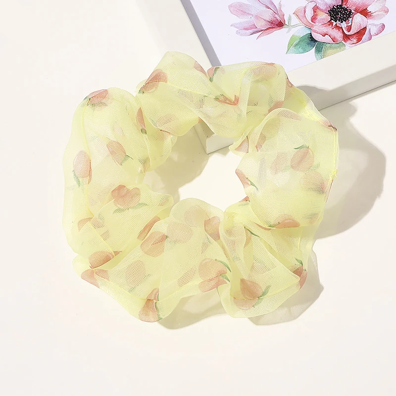 Прозрачные резинки для волос из органзы с принтом персика женщин и девочек милые