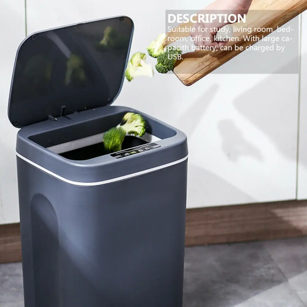 16L Household USB Charging Smart Toilet Trash Bin Automatic Induction Touchless Dustbin Car Kitchen Can Home Garbage Bins | Дом и сад