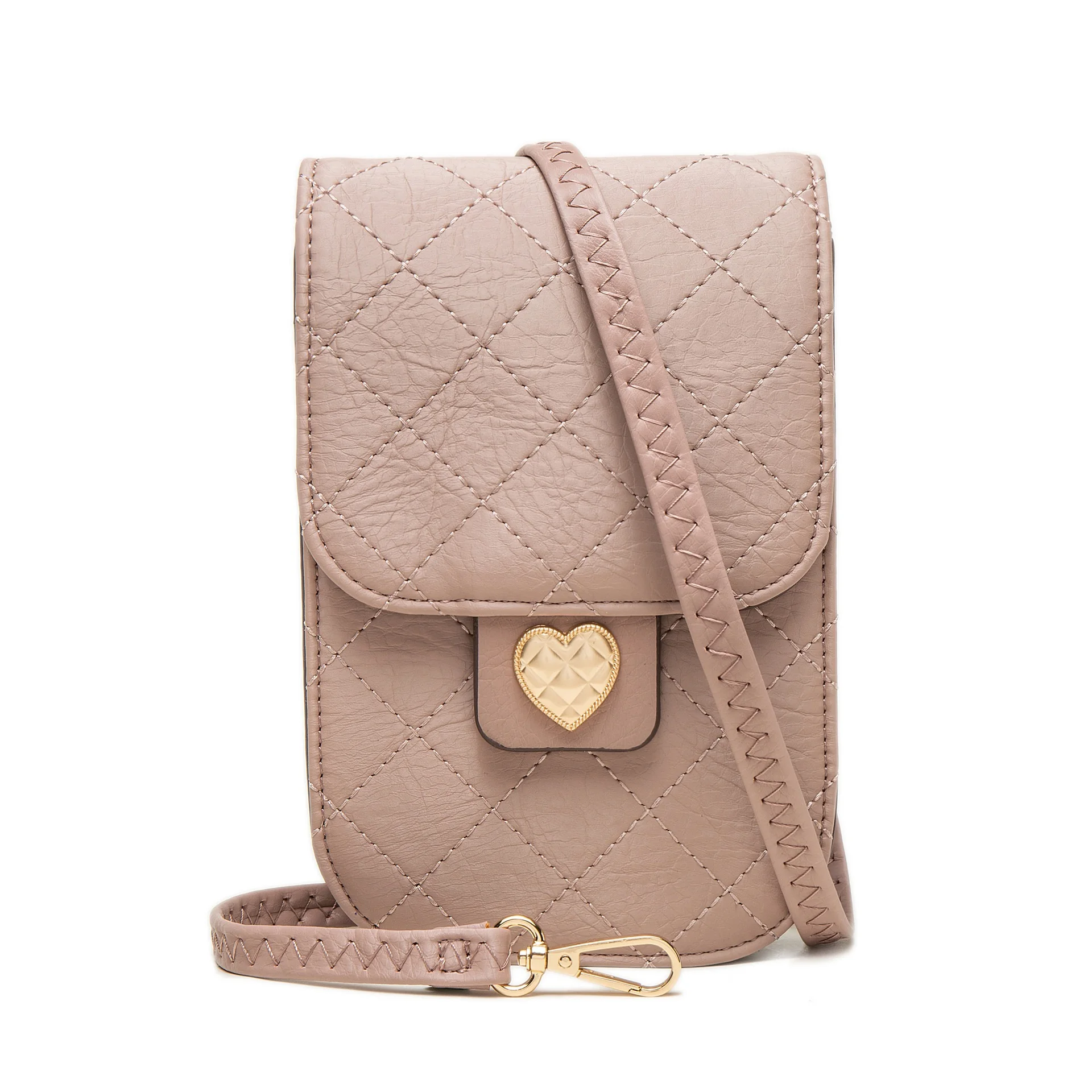 

Plaid Print Heart Hasp Decor Mobile Phone Bag Long Strap Flap Pocket Card Pouch Wallet Women's Girl Mini Shoulder Crossbody Bags