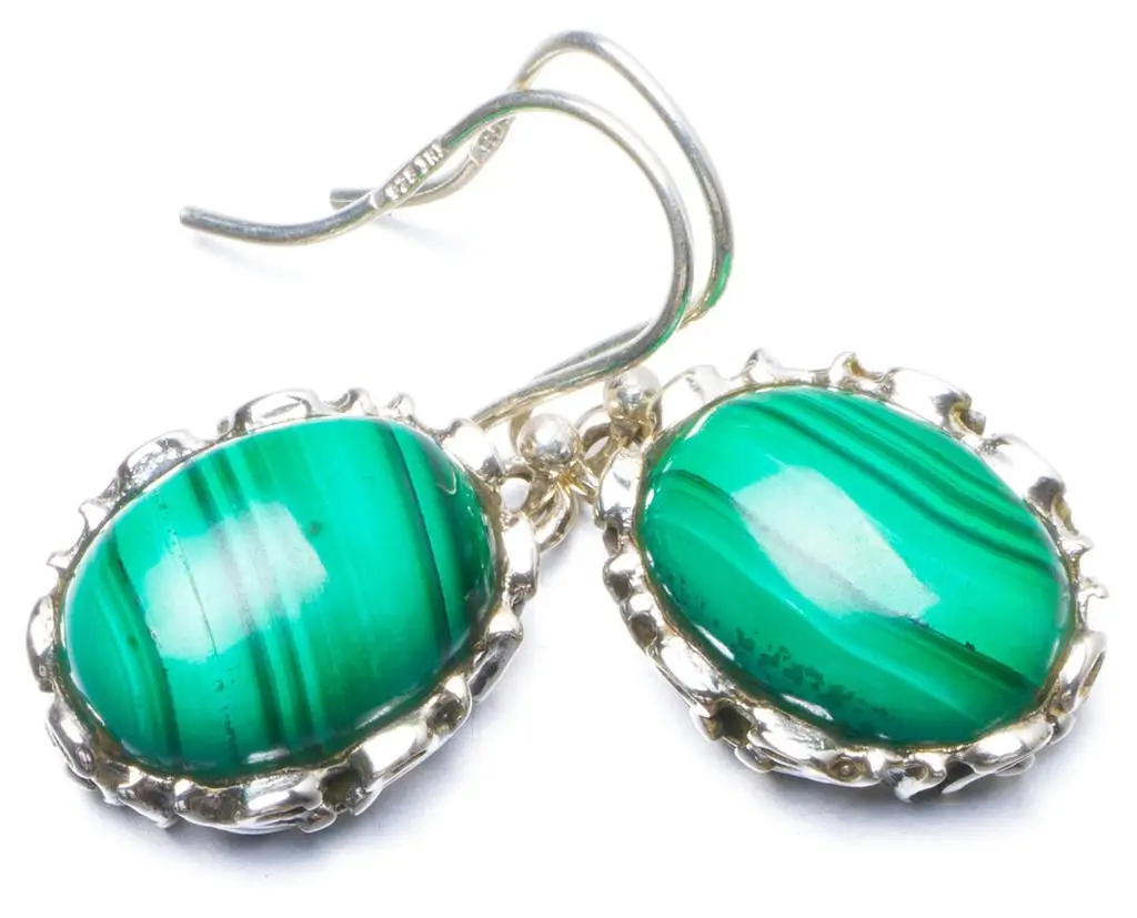 Уникальные серьги ручной работы из натурального малахита серебро 925 пробы 1 25