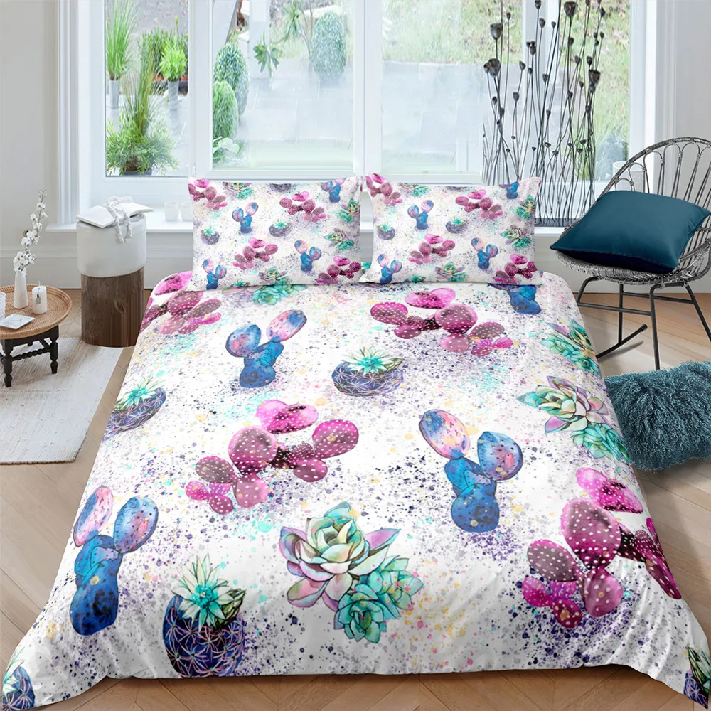 

3D Cactus Print Pattern Bedding Set Home Decoration 2/3 Pcs Quilt Cover With Pillowcase For Twin Queen King Size
