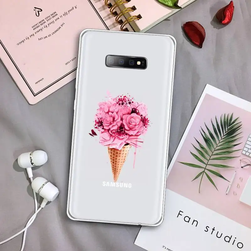 

Fashion pink flowers Phone Case Transparent For Samsung Galaxy S A 5 7 8 9 2015 20 edge plus 10 e lite 2019