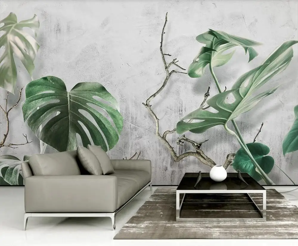 

Customized large mural wallpaper green plant monstera tree branches original forest 3d stereo TV background wall