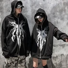 Толстовка мужская, черная, на молнии, с графическим принтом в стиле Харадзюку