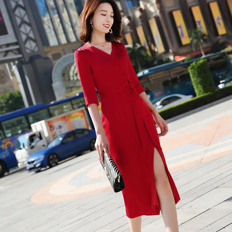 Элегантное женское платье Lenshin модное мягкое однотонное асимметричное миди с