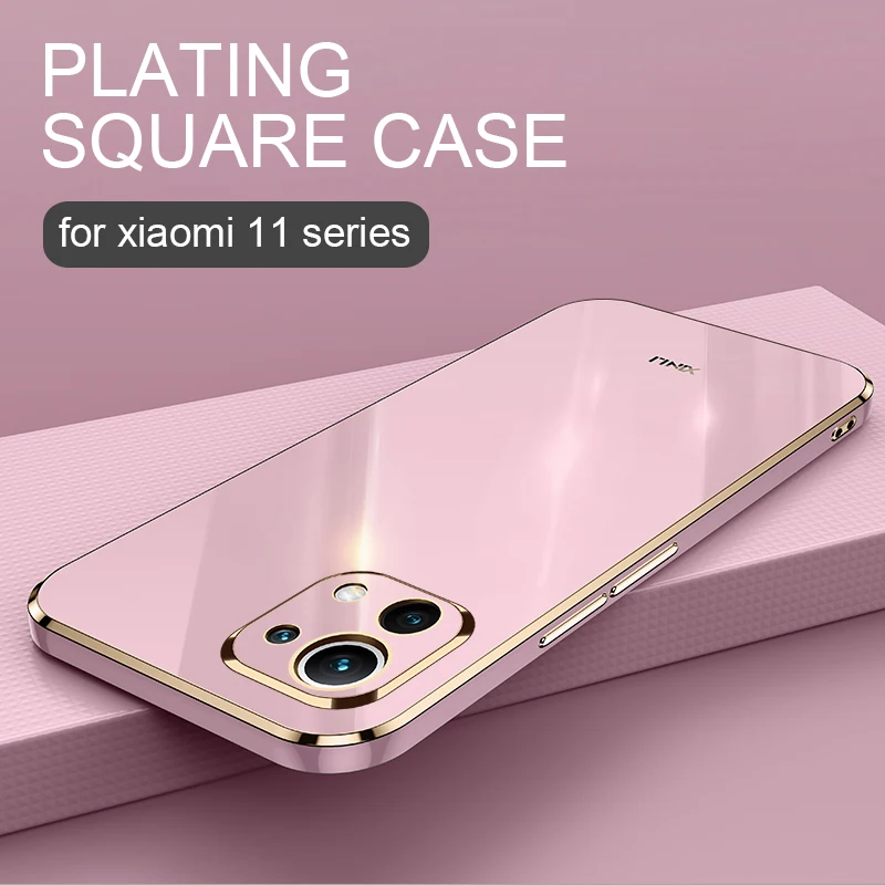 

Luxury Plating Square Bumper Phone Case For Xiaomi Mi 11 Lite 5g Mi11 i 11i Girl 11lite 4g Soft Silicone Cover On Xiomi Xiaomi11