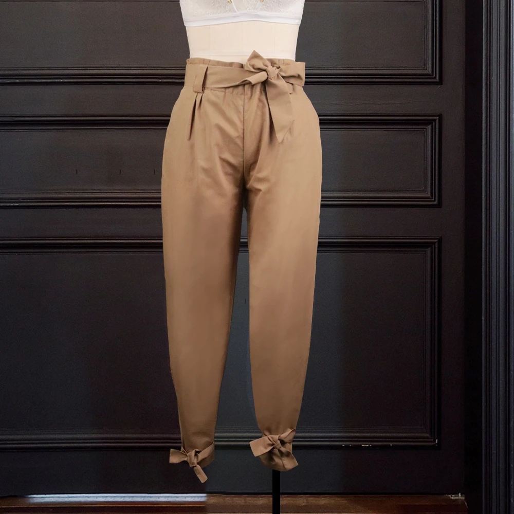 

Women Summer Harem Pants with Waist Belt Bowtie Solid Trousers Ladies 2021 Fashion Middle Waist Girls Street Fashion Clothing