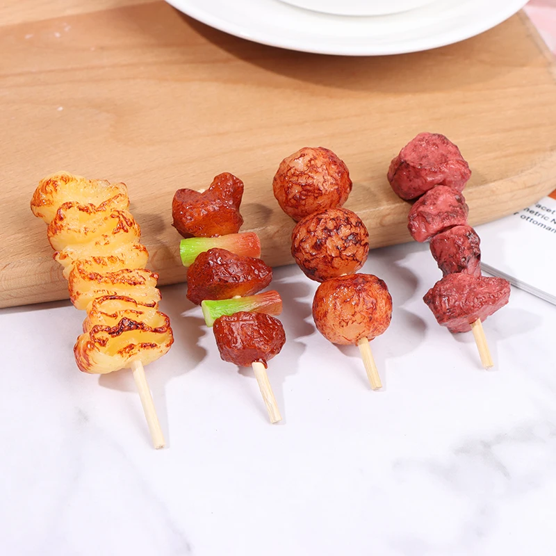 

4pcs Children Pretend Kitchen Games Simulation Food Mini BBQ Skewer Toys Pretend Play Roast Beef Skewer Kitchen Toy For Girl Kid